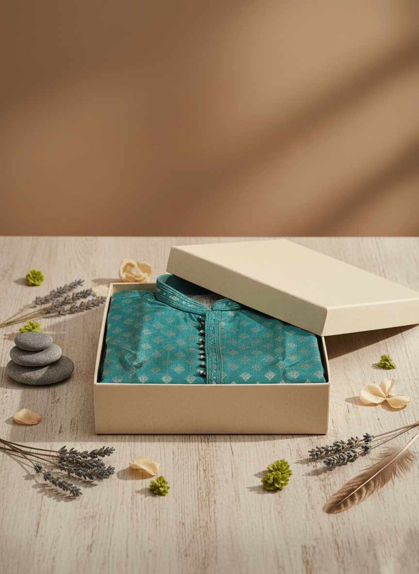 Men's Jacquard Silk Kurta with Zari Embroidery, luppi Work - Blue, Sky Blue - Vedkart