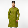 Men's Jacquard Silk Kurta with Zari Embroidery, luppi Work - Green - Vedkart