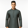 Men's Jacquard Silk Kurta with Zari Embroidery, luppi Work - Grey - Vedkart