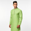 Men's Jacquard Silk Kurta with Zari Embroidery, luppi Work - Parrot - Vedkart