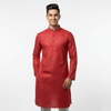 Men's Jacquard Silk Kurta with Zari Embroidery, luppi Work - Pink - Vedkart
