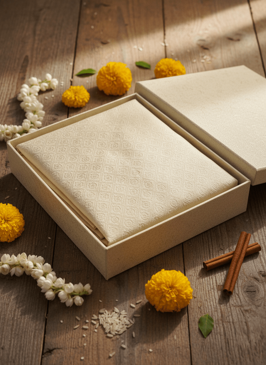 Men's Premium Jaquard Kurta with Jari Embroidery - Wedding & Festival Wear | Round Collar Full Sleeve Kurta Set - Cream kurta, Light cream kurta, Pale gold kurta - Vedkart