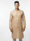 Men's Premium Jaquard Kurta with Jari Embroidery - Wedding & Festival Wear | Round Collar Full Sleeve Kurta Set - Golden, Mango Yellow - Vedkart