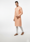 Men's Premium Jaquard Kurta with Jari Embroidery - Wedding & Festival Wear | Stand Collar Full Sleeve Kurta Set - Orange - Vedkart