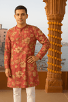 Rose Pink Floral Digital Print Silk Blend Kurta with Sequins Work – Premium Festive Wear for Men - Vedkart