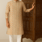 Beige Geometric Digital Print Silk Blend Kurta – Modern Ethnic Wear for Men - Vedkart