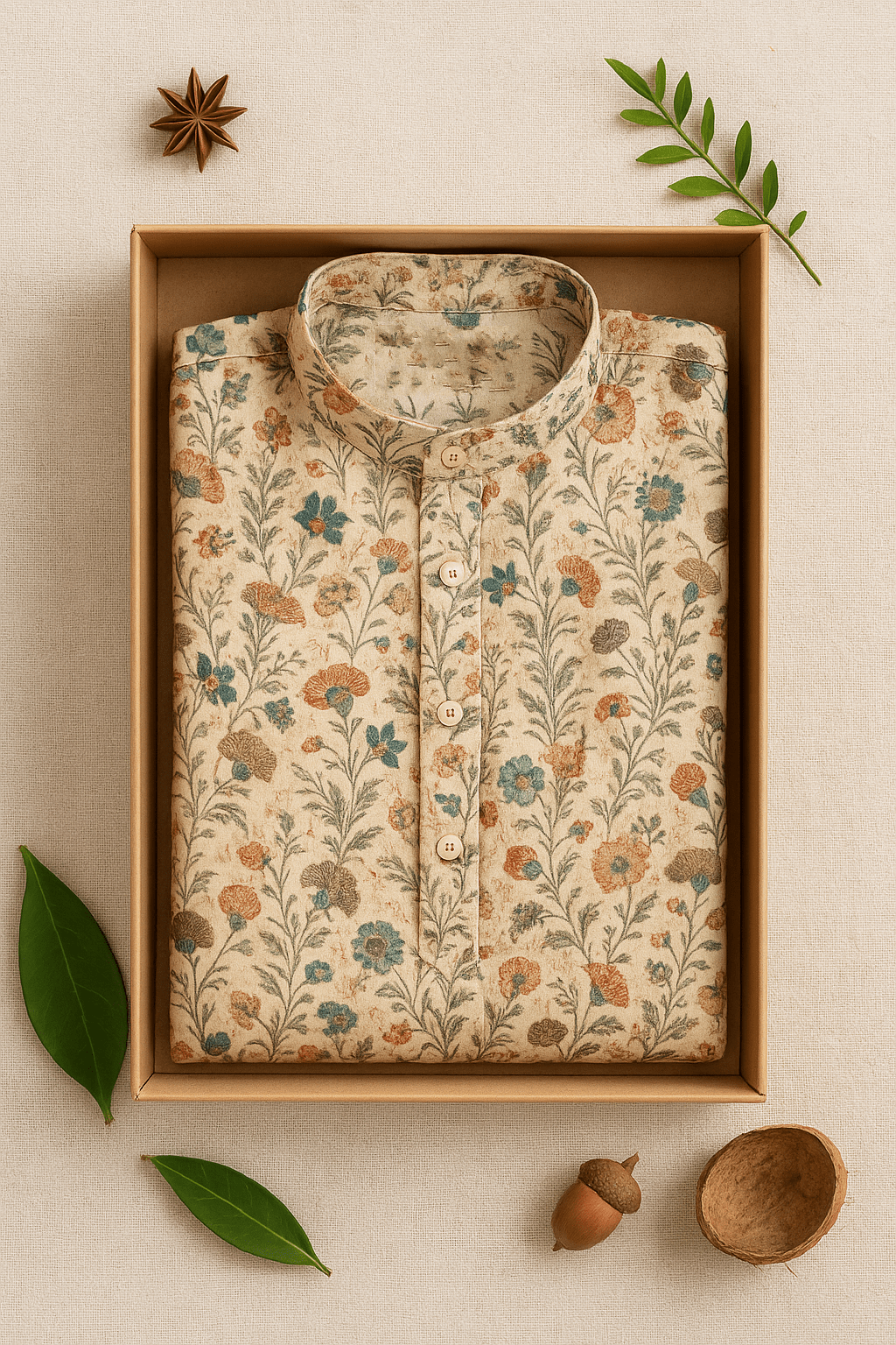 Floral Digital Print Silk Blend Kurta with Sequins Work – Elegant Festive Wear for Men - Vedkart