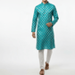 Men's Jacquard Silk Kurta with Zari Embroidery, luppi Work - Blue, Sky Blue - Vedkart