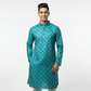Men's Jacquard Silk Kurta with Zari Embroidery, luppi Work - Blue, Sky Blue - Vedkart