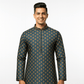 Men's Jacquard Silk Kurta with Zari Embroidery, luppi Work - Grey - Vedkart