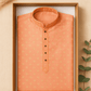 Men's Jacquard Silk Kurta with Zari Embroidery, luppi Work - Orange - Vedkart