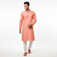 Men's Jacquard Silk Kurta with Zari Embroidery, luppi Work - Orange - Vedkart