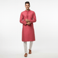Men's Jacquard Silk Kurta with Zari Embroidery, luppi Work - Pink - Vedkart
