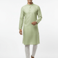 Men's Premium Jaquard Kurta with Jari Embroidery - Wedding & Festival Wear | Round Collar Full Sleeve Kurta Set - Cream kurta, Light cream kurta, Soft green, green - Vedkart