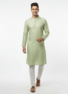 Men's Premium Jaquard Kurta with Jari Embroidery - Wedding & Festival Wear | Round Collar Full Sleeve Kurta Set - Cream kurta, Light cream kurta, Soft green, green - Vedkart