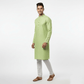 Men's Premium Jaquard Kurta with Jari Embroidery - Wedding & Festival Wear | Round Collar Full Sleeve Kurta Set - Cream kurta, Light cream kurta, Soft green, green - Vedkart