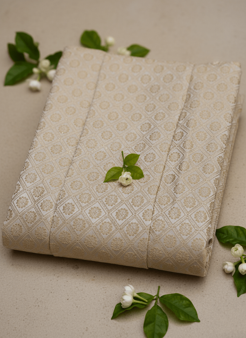 Men's Premium Jaquard Kurta with Jari Embroidery - Wedding & Festival Wear | Round Collar Full Sleeve Kurta Set - Golden, Mango Yellow - Vedkart