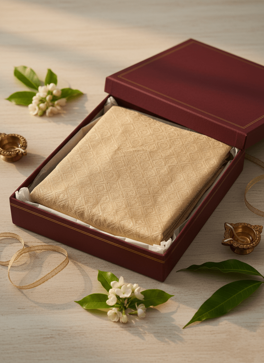 Men's Premium Jaquard Kurta with Jari Embroidery - Wedding & Festival Wear | Round Collar Full Sleeve Kurta Set - Golden, Mango Yellow - Vedkart