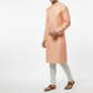 Men's Premium Jaquard Kurta with Jari Embroidery - Wedding & Festival Wear | Stand Collar Full Sleeve Kurta Set - Orange - Vedkart