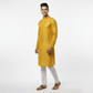 Men's Yellow Jacquard Silk Kurta with Zari Embroidery, luppi Work - Golden yellow - Vedkart