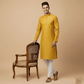 Men's Yellow Jacquard Silk Kurta with Zari Embroidery, luppi Work - Golden yellow - Vedkart