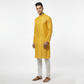 Men's Yellow Jacquard Silk Kurta with Zari Embroidery, luppi Work - Golden yellow - Vedkart