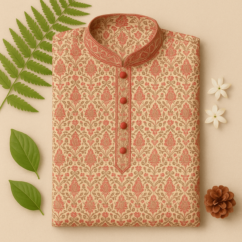 Pastel Floral Digital Print Silk Blend Kurta – Elegant Traditional Wear for Men - Vedkart