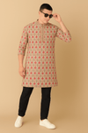 Pastel Floral Digital Print Silk Blend Kurta – Elegant Traditional Wear for Men - Vedkart
