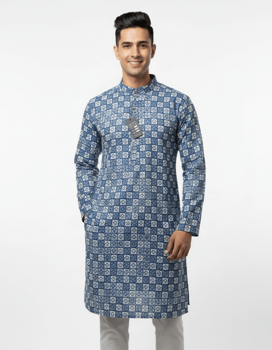 Premium Jacquard Kurta, Zebra sequence Kurta - Blue / Navi Blue - Vedkart