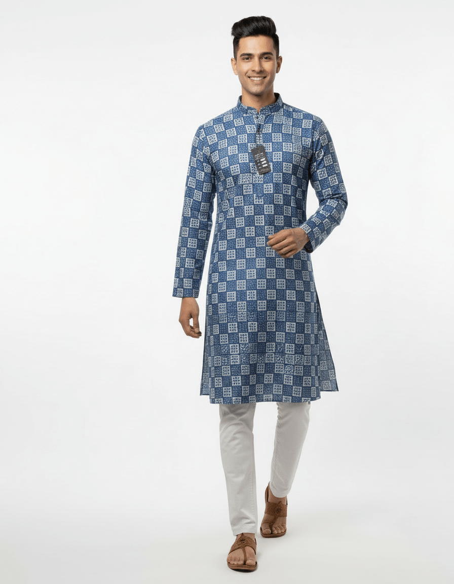 Premium Jacquard Kurta, Zebra sequence Kurta - Blue / Navi Blue - Vedkart