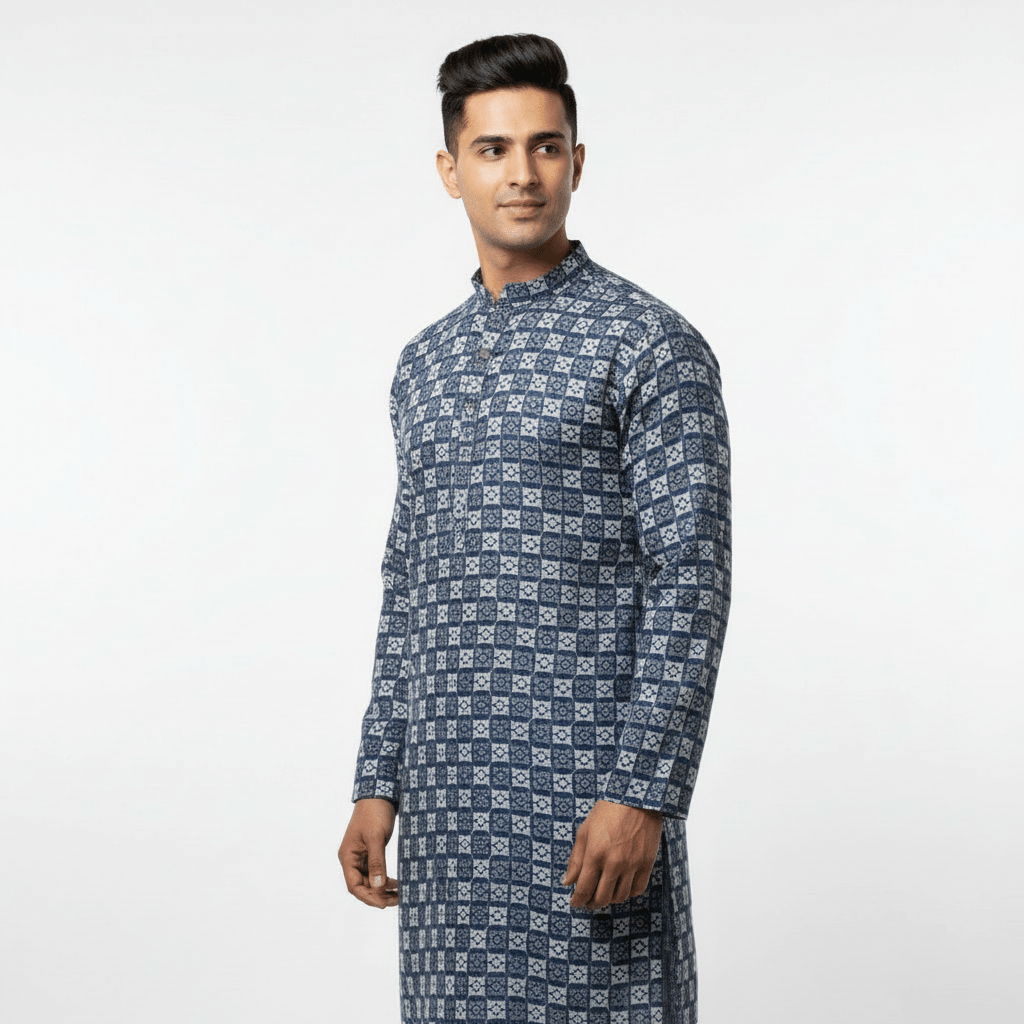 Premium Jacquard Kurta, Zebra sequence Kurta - Blue / Navi Blue - Vedkart