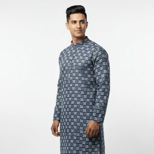 Premium Jacquard Kurta, Zebra sequence Kurta - Blue / Navi Blue - Vedkart