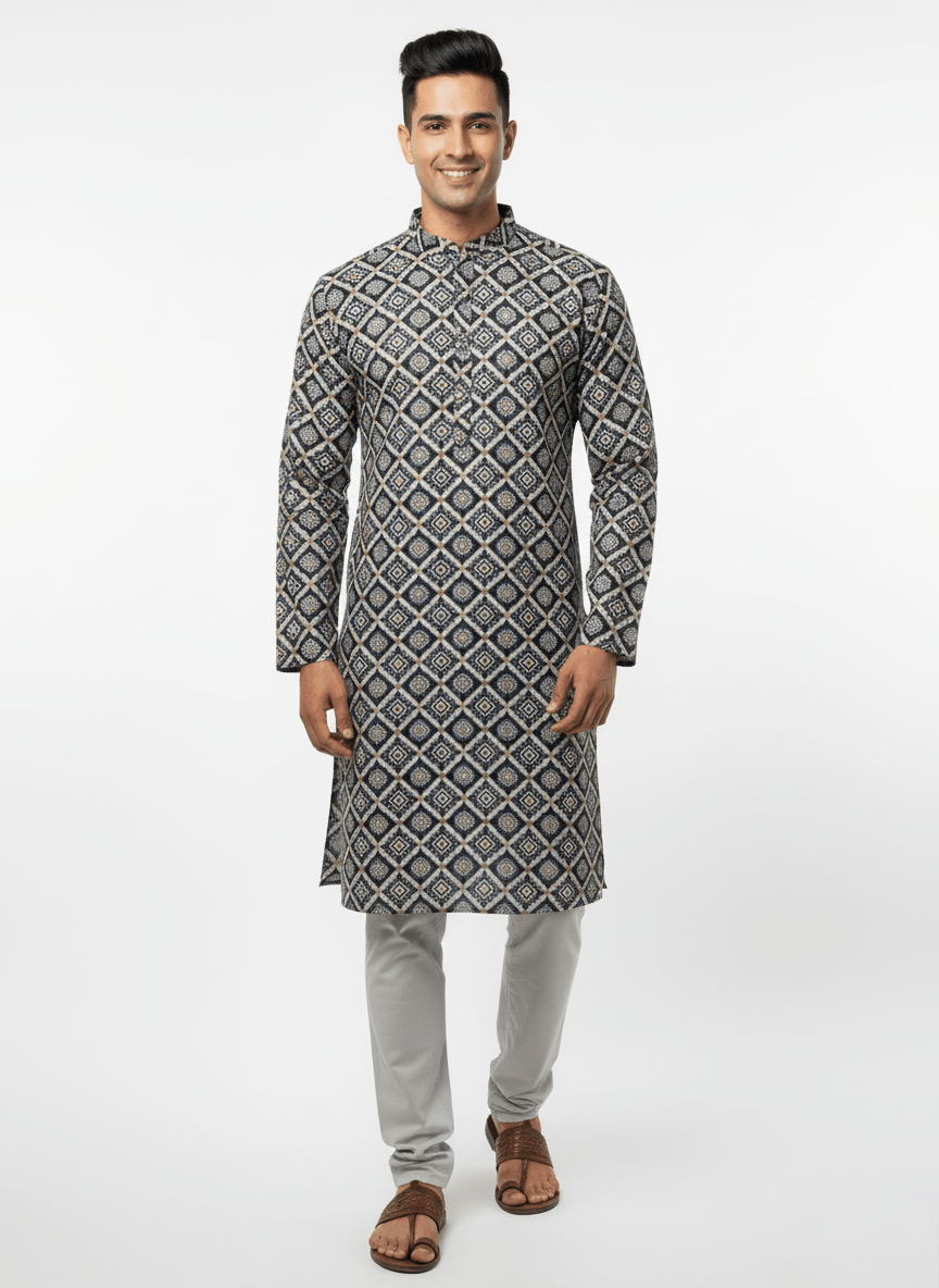 Premium Jacquard Kurta, Zebra sequence Kurta - Purple - Vedkart