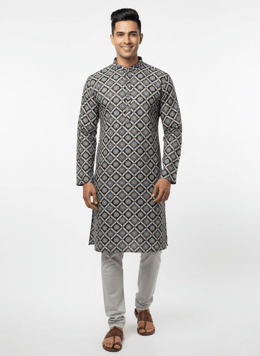Premium Jacquard Kurta, Zebra sequence Kurta - Purple - Vedkart