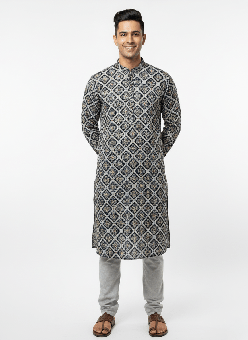 Premium Jacquard Kurta, Zebra sequence Kurta - Purple - Vedkart
