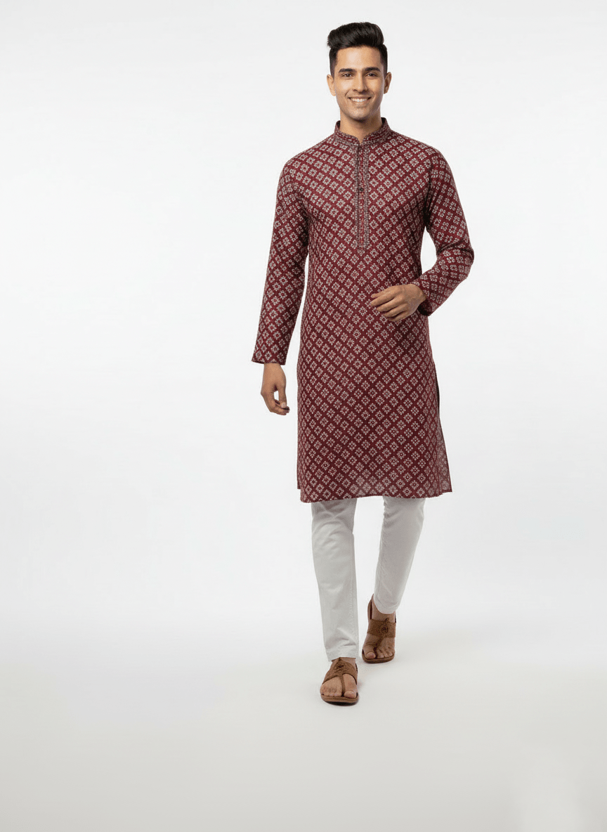 Premium Jacquard Kurta, Zebra sequence Kurta - Red - Vedkart