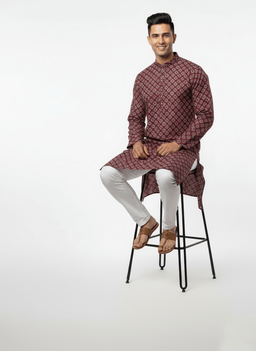 Premium Jacquard Kurta, Zebra sequence Kurta - Red - Vedkart