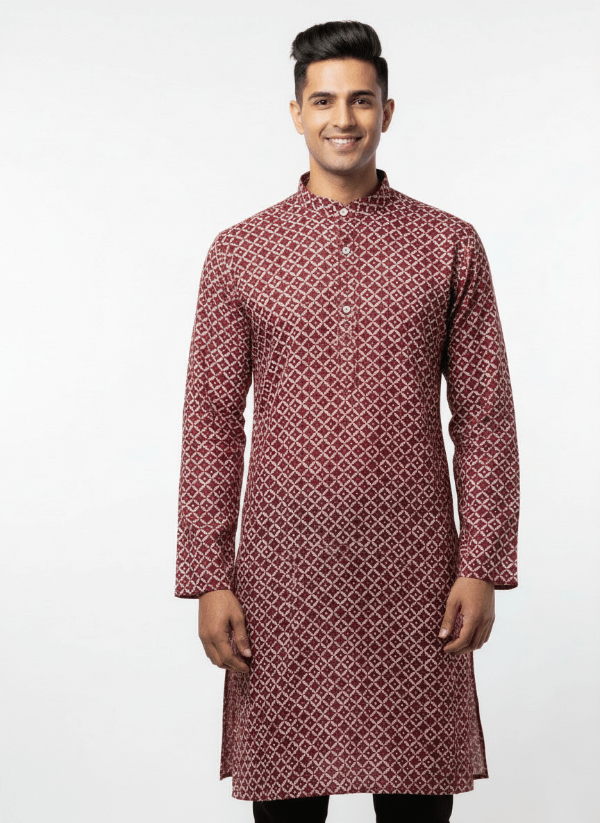 Premium Jacquard Kurta, Zebra sequence Kurta - Red - Vedkart