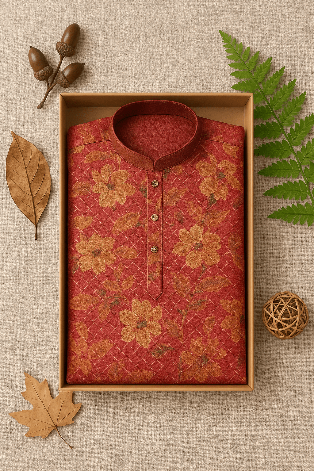 Rose Pink Floral Digital Print Silk Blend Kurta with Sequins Work – Premium Festive Wear for Men - Vedkart